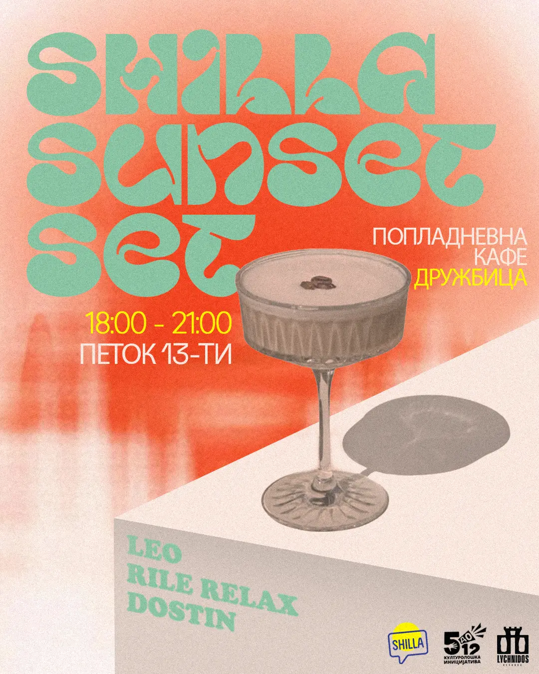 Warm orange poster with an espresso martini for Shilla Sunset Set